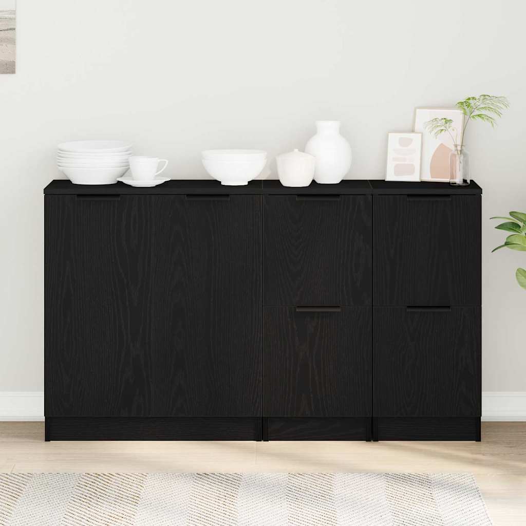 Sideboards 3er Set Schwarz Eichenholz